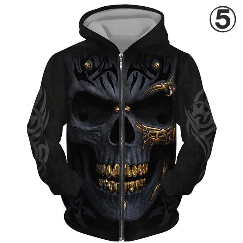 フード付き ドクロ ジップアップパーカー アウター 防寒 髑髏 骸骨