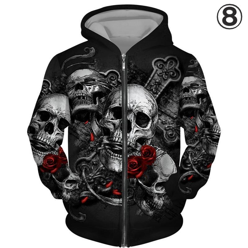 フード付き ドクロ ジップアップパーカー アウター 防寒 髑髏 骸骨