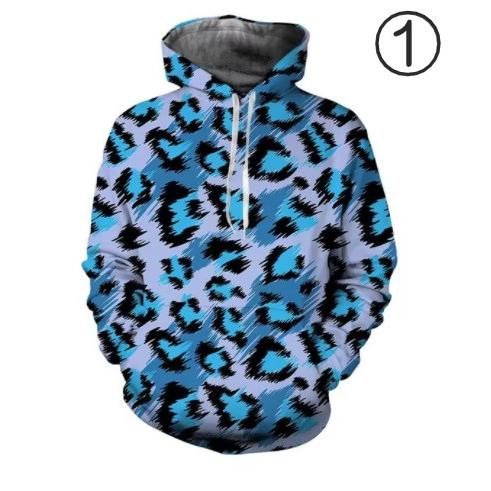 フード付き ヒョウ柄 パーカー アウター 防寒 豹 レオパード ブルー