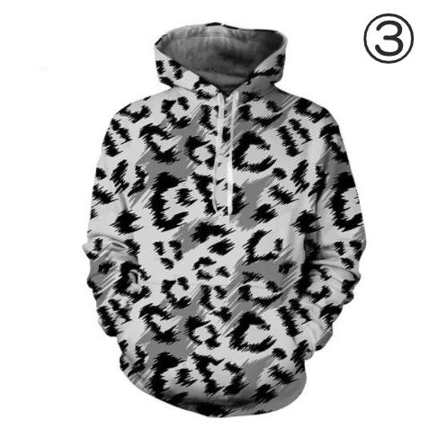 フード付き ヒョウ柄 パーカー アウター 防寒 豹 レオパード ブルー