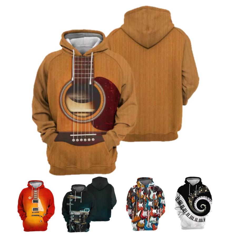 フード付き 楽器 パーカー アウター 防寒 ギター ドラム ピアノ n724