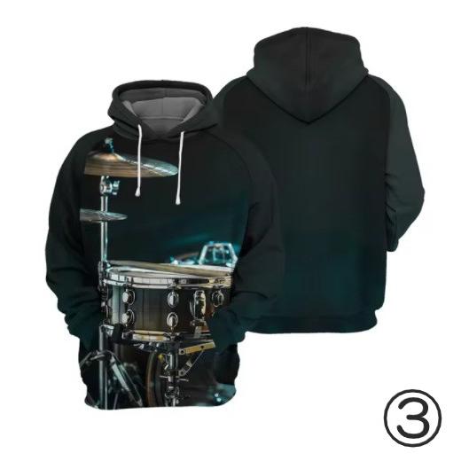 フード付き 楽器 パーカー アウター 防寒 ギター ドラム ピアノ n724