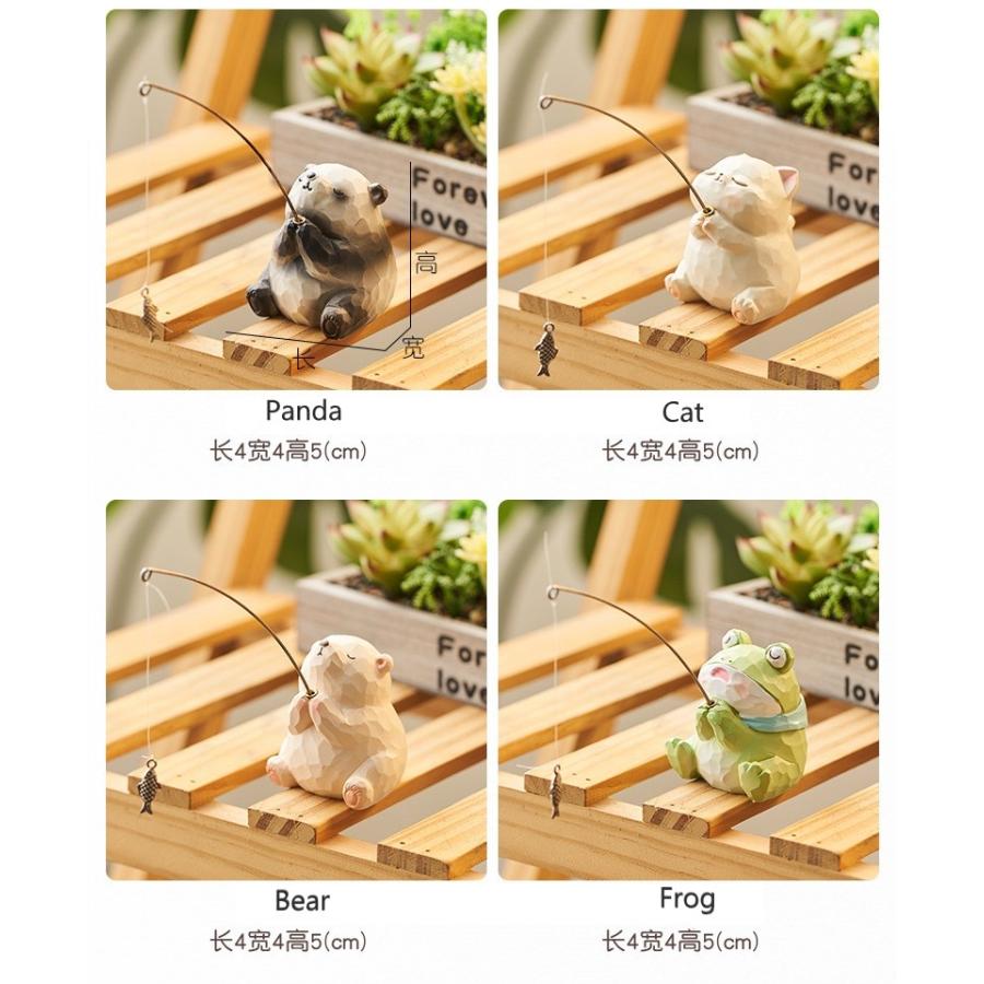 釣りする動物 置物 樹脂 ミニチュア 小さな飾り デスクトップ