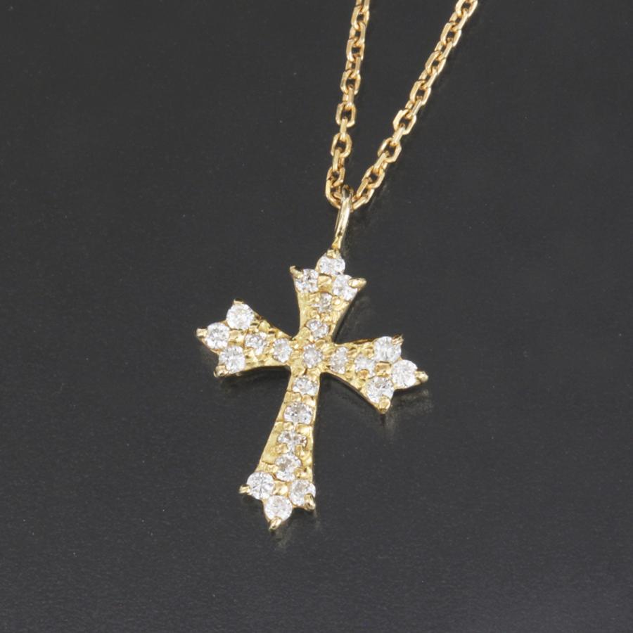 クロスネックレス ダイヤ0.12ct K18YG 1.8g アジャスター付 1E0774 