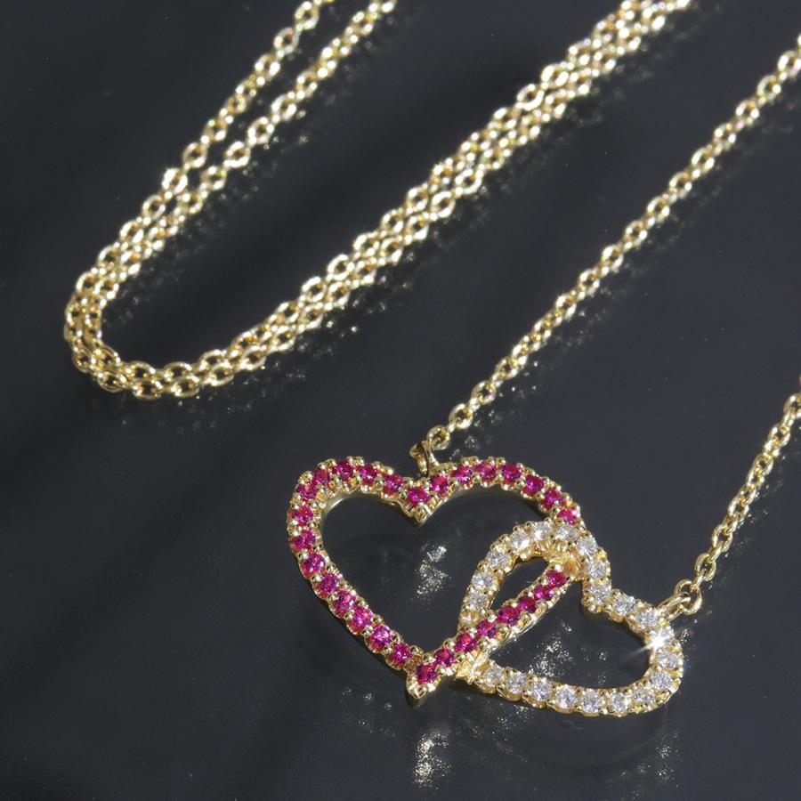 スタージュエリー ハート ルビー ダイヤ ネックレス K18YG 0.06ct D8193