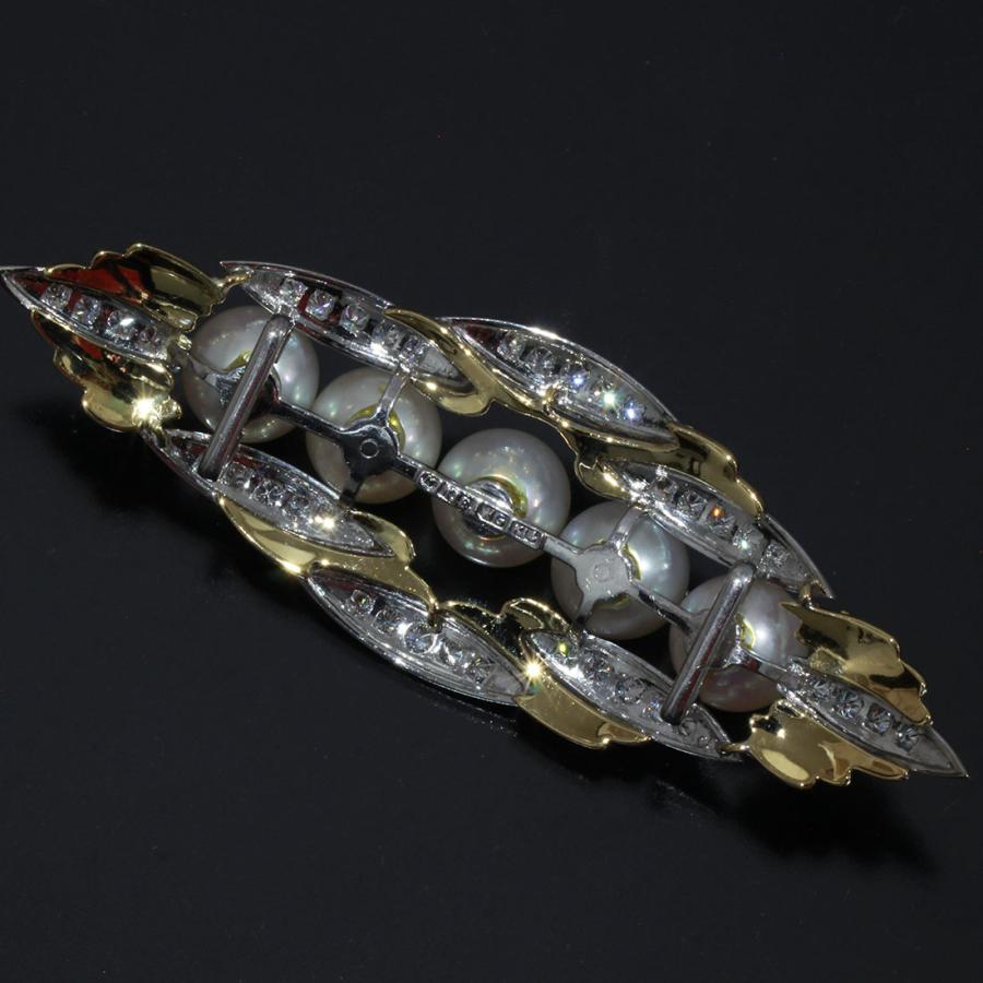 MIKIMOTO ミキモト 帯留め アコヤパール5玉 パヴェダイヤ K18