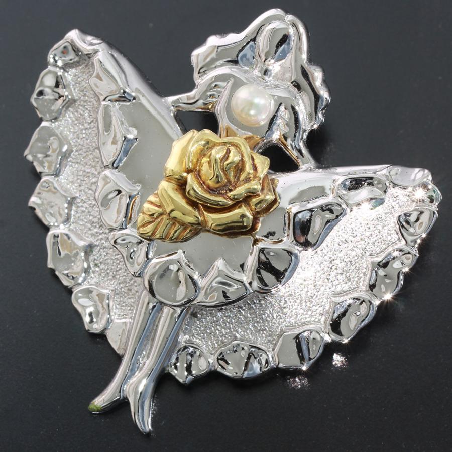 ミキモト ブローチ ダンサー ドレス シルバー パール 薔薇 K18 SS 