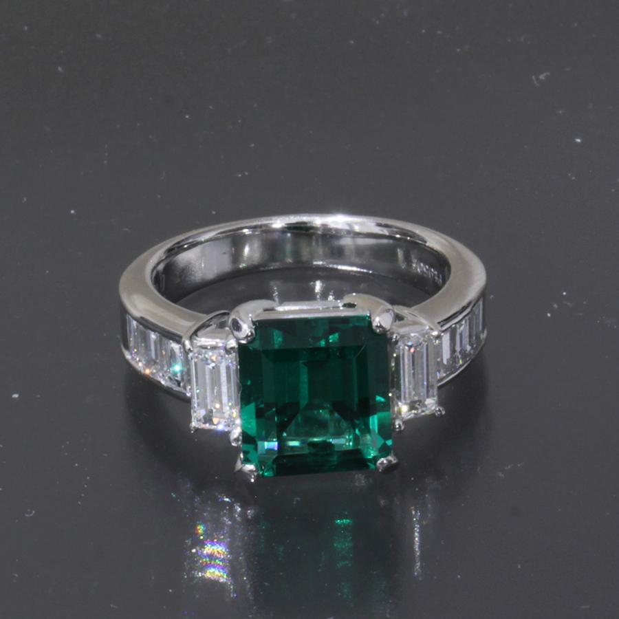 クレサンベール エメラルド リング バケットダイヤ PT950 再結晶 E0126 