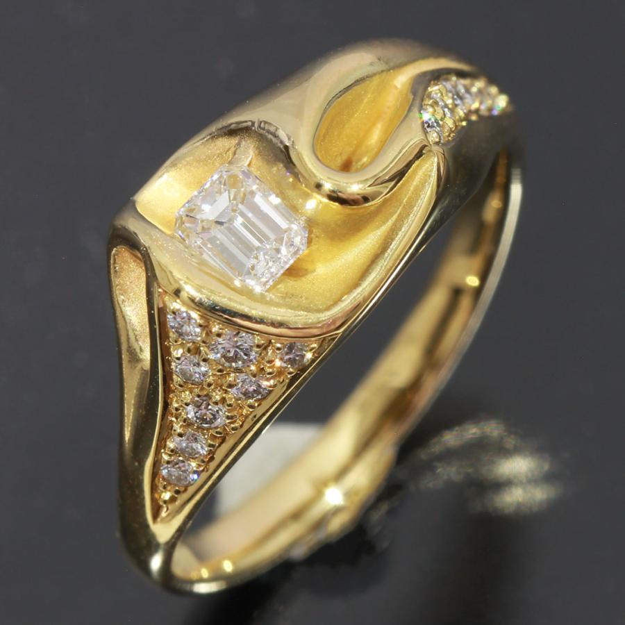 MIKIMOTO ミキモト 指輪 エメラルドカット 14号 ダイヤ リング K18YG 