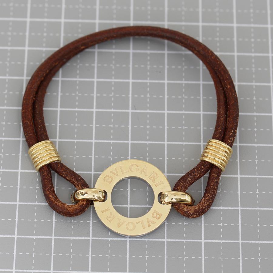 BVLGARI ブルガリ 革紐ブレスレット 750 ステンレス ブラウン BVLGARI ブルガリ 革紐ブレスレット 750 ステンレス ブラウン