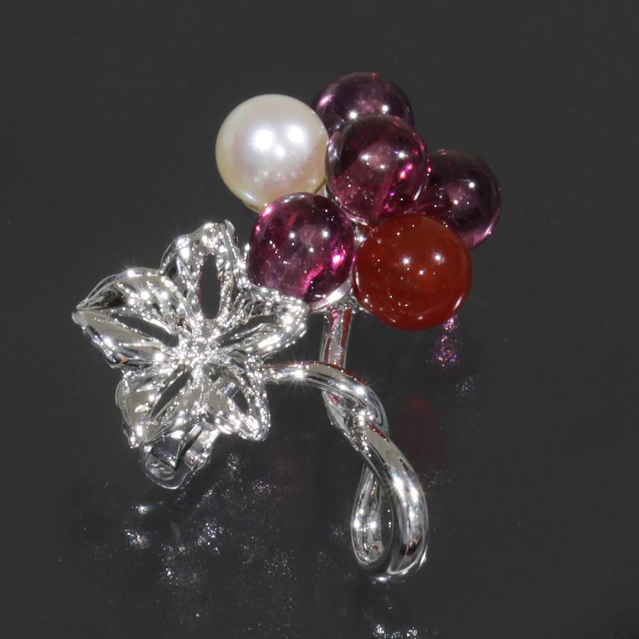 MIKIMOTO（ミキモト） パール ブローチ＆トップ カーネリアン K18WG×SV