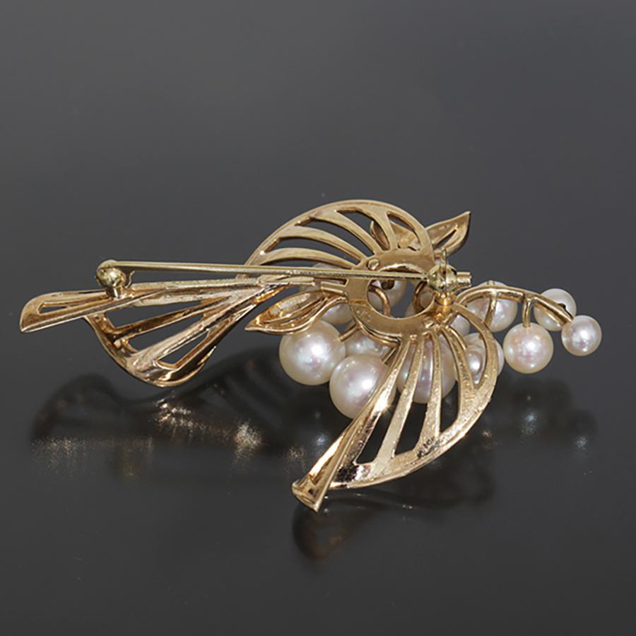 MIKIMOTO ミキモト 大きめブローチ アコヤパール4~6.8mm K14 箱 E0787 