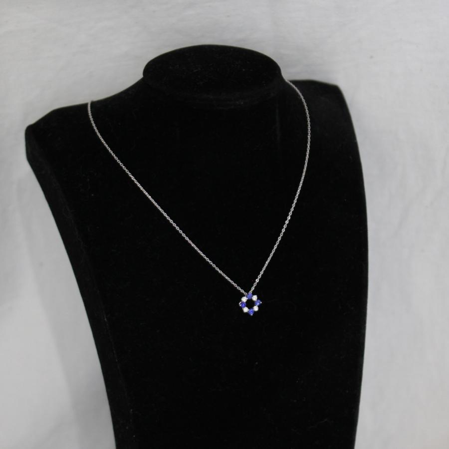 ミキモト MIKIMOTO サファイア ダイヤ ネックレス 43cm K18WG 2.7g