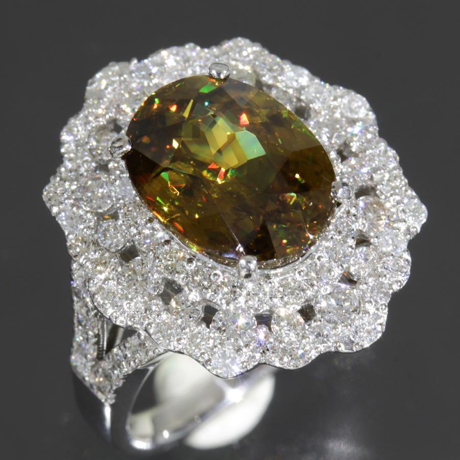 極上 スフェーン4.23ct メレダイヤ計1ct リング PT950 11号 レディース  