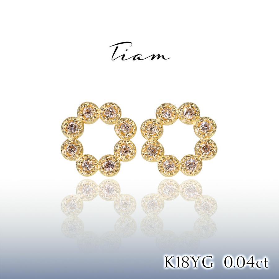 Tiam K18ゴールド×ダイヤ ピアス「Fizz」 フィズ 0.08ct 18金 イヤリング PE004Y