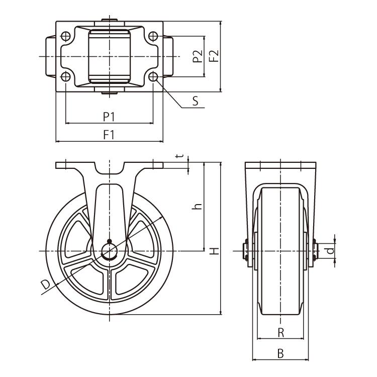 船台キャスター 固定式 砲金ブッシュ入り ゴム車輪 E-MG-W 200×50 岡本工機 幅広型 鋳物 タグタイル タイヤ マリン マリーナ 船 ボート | ブランド登録なし | 02