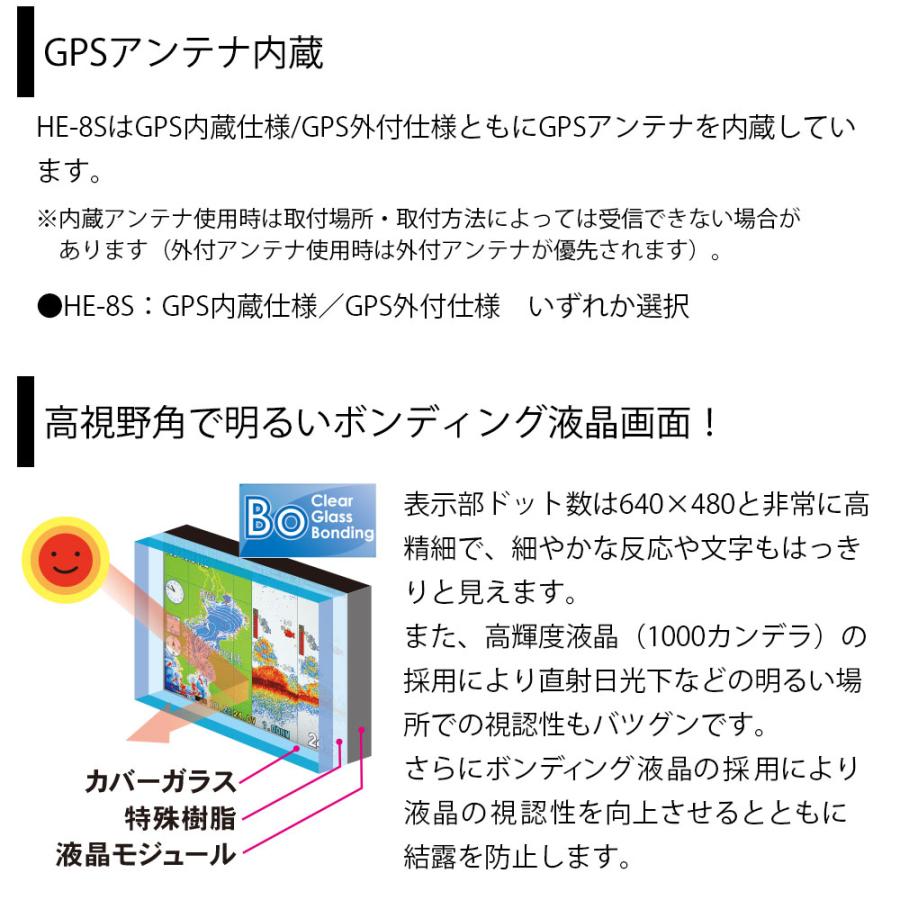 ホンデックス HE-8S GPSアンテナ内蔵仕様 8.4型 GPS 魚探 600W 50/200KHz 2周波 魚群探知機｜neonet｜07