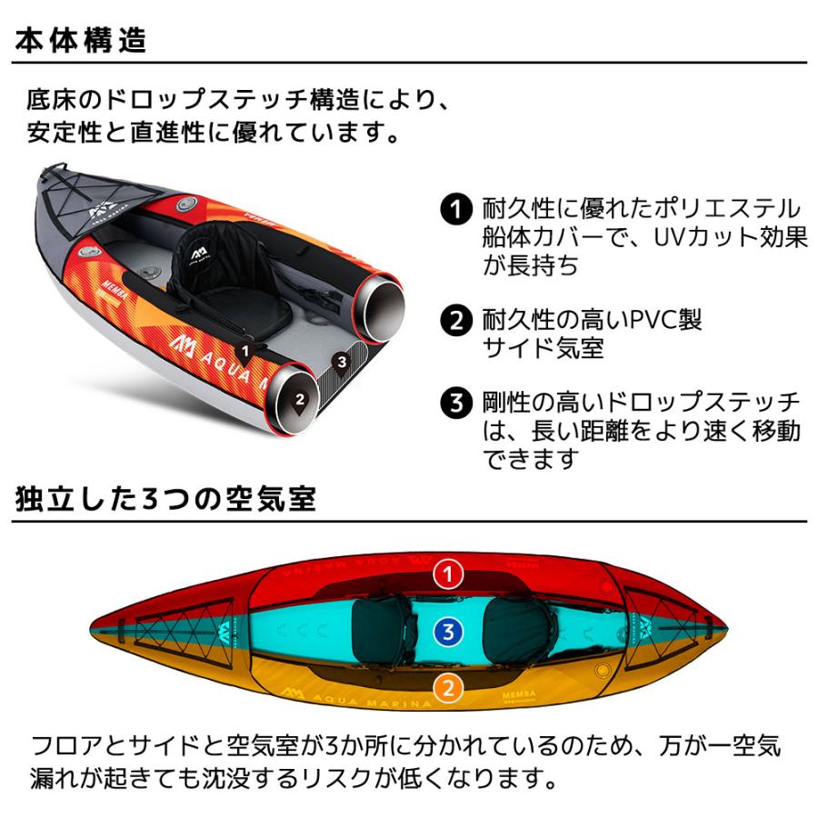 カヤック インフレータブル Memba メンバ 2人乗り カバー付き AQUA MARINA アクアマリーナ カヌー ダッキー アウトドア 釣り ゴムボート ビニール 空気注入式 | AQUA MARINA | 03