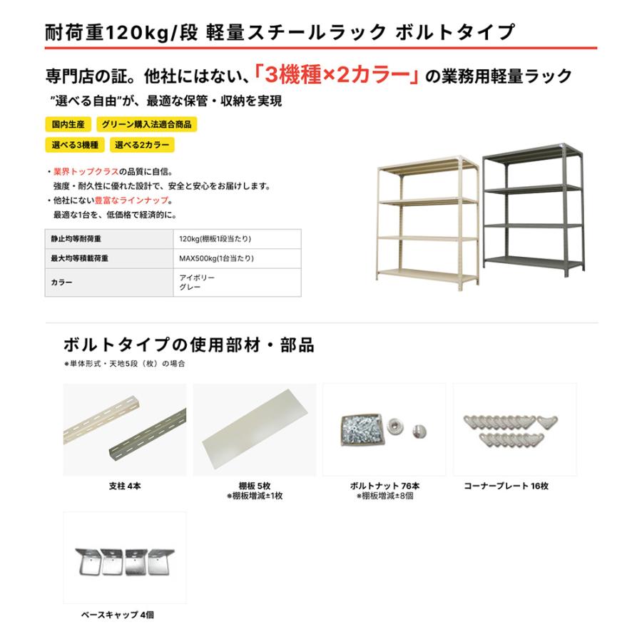 スチールラック 業務用 高さ210 幅87.5 奥行60cm 4段 120kg/段(ボルト) 単体 重量(31kg)の画像