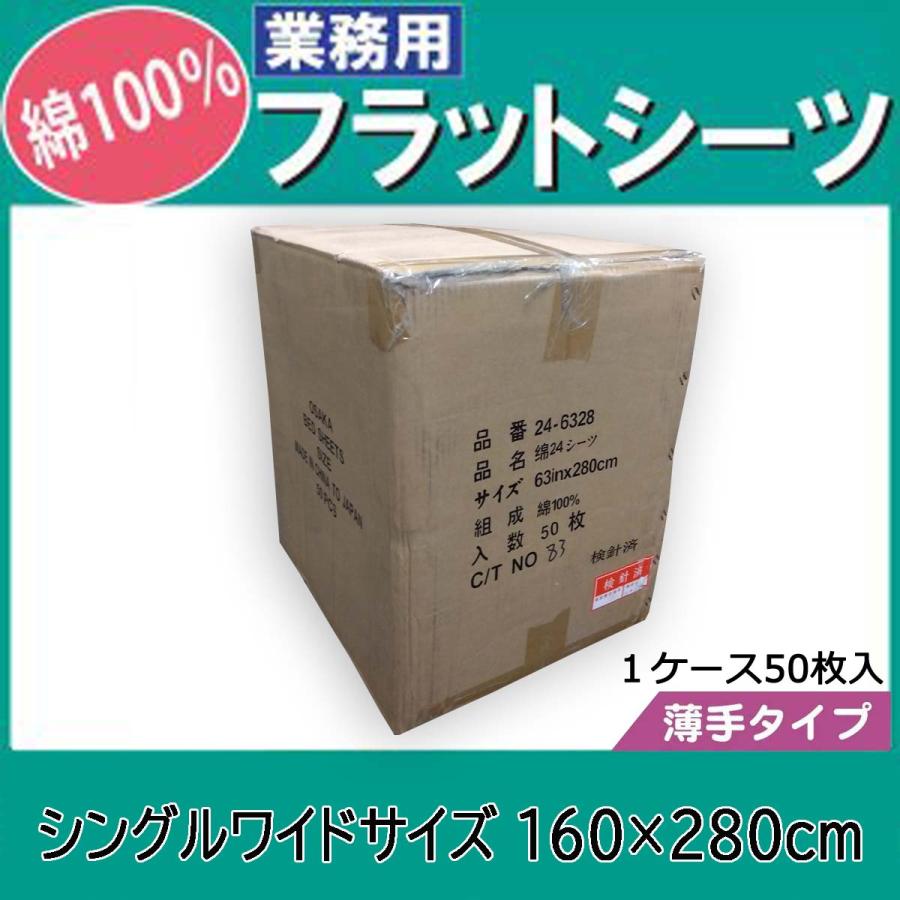 フラットシーツ業務用【50枚入】綿100% 160×280cm シングルワイドサイズ 薄手タイプ 敷きシーツ ホワイト 白 三露産業 ホテル 民泊