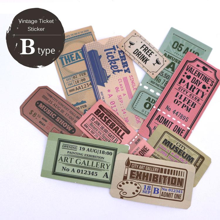 ステッカー ) ヴィンテージ チケット 10枚 │ 5type 【 商用利用