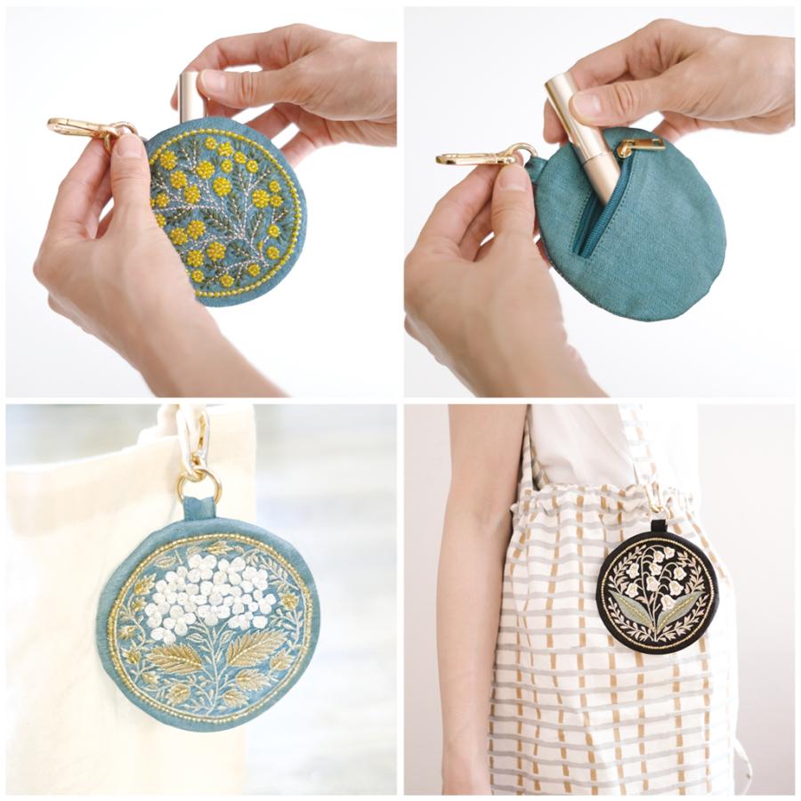 ポーチ ザリ刺しゅう フラワーモチーフ ガラスビーズ レディース 刺繍