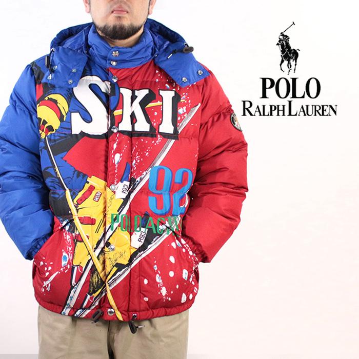 ポロ ラルフローレン ダウンジャケット POLO RALPH LAUREN WATER REPELLENT DOWN ski 92  710717022002 Blue Red スキー 92年 プリント ダウンフーディー : 19prl50025 : Ne.S.T - 通販 -