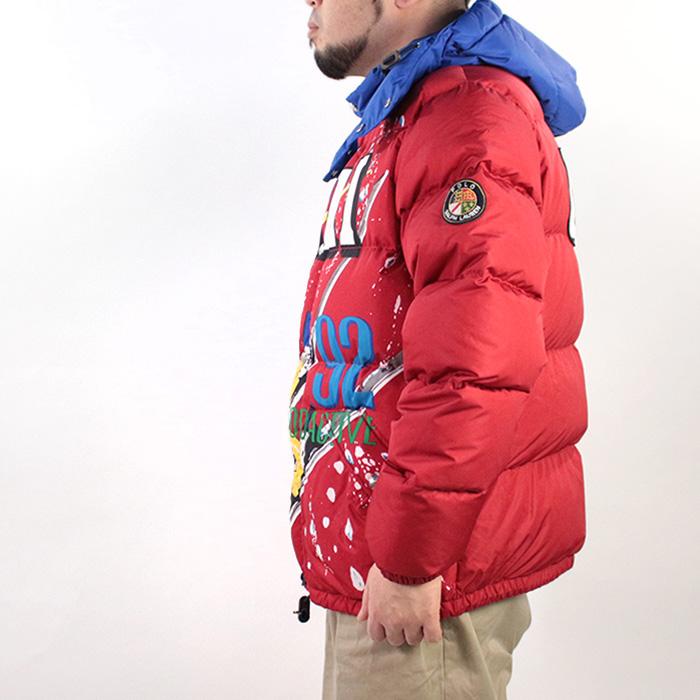 ポロ ラルフローレン ダウンジャケット POLO RALPH LAUREN WATER REPELLENT DOWN ski 92  710717022002 Blue Red スキー 92年 プリント ダウンフーディー