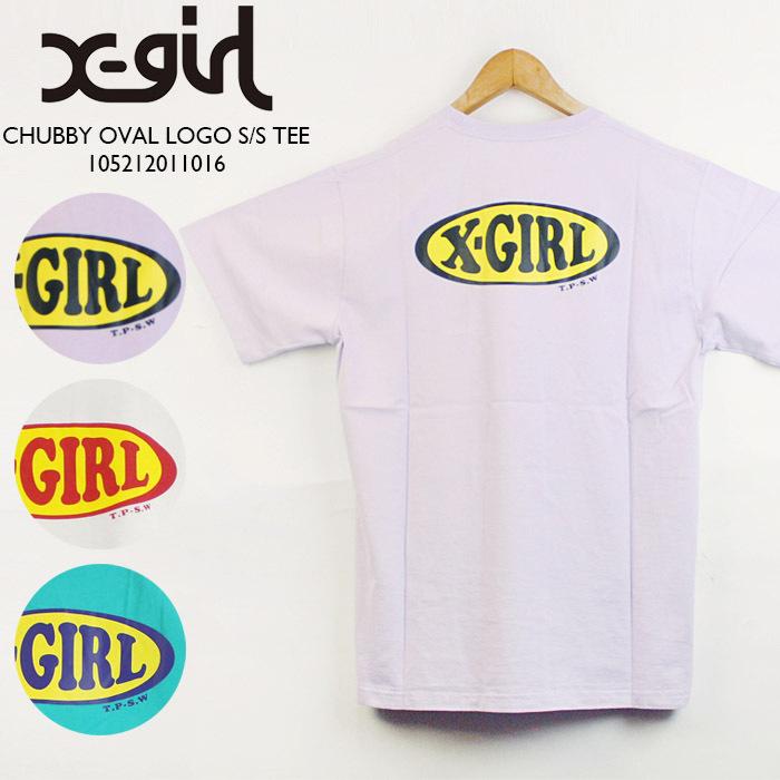 エックスガール サークルロゴ Tシャツ X-girl CHUBBY OVAL LOGO S/S TEE 105212011016 White Light Purple Green 半袖T 白 紫 緑 レディース ウーマンズ 女性｜nest001