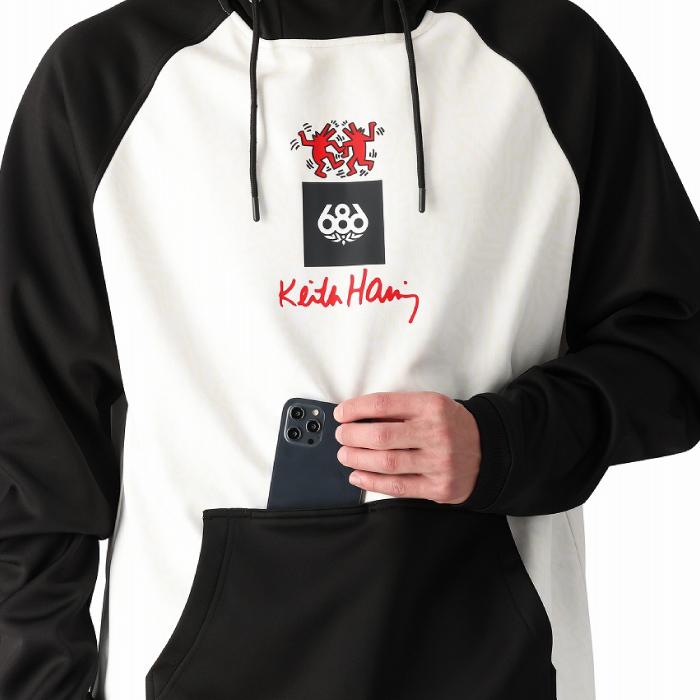 スノーボード ウェア ジャケット シックスエイトシックス 686 BONDED FLEECE PULLOVER HOODY KeithHaringWhiteCblc メンズ 24-25 日本正規品_3