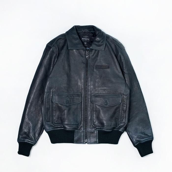 アヴィレックス A-2フライトジャケット AVIREX VINTAGE FLIGHT A2 JACKET 44AVF241O11-004 レザージャケット ブラック 黒 ラムスキン ラムレザー 羊皮 襟付きの画像