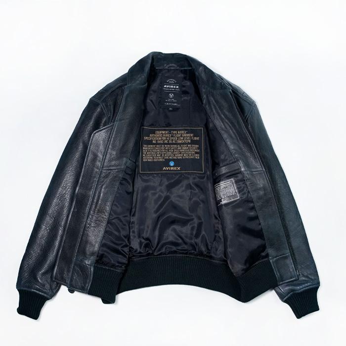 アヴィレックス A-2フライトジャケット AVIREX VINTAGE FLIGHT A2 JACKET 44AVF241O11-004 レザージャケット ブラック 黒 ラムスキン ラムレザー 羊皮 襟付きの画像