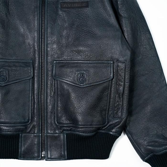 アヴィレックス A-2フライトジャケット AVIREX VINTAGE FLIGHT A2 JACKET 44AVF241O11-004 レザージャケット ブラック 黒 ラムスキン ラムレザー 羊皮 襟付きの画像