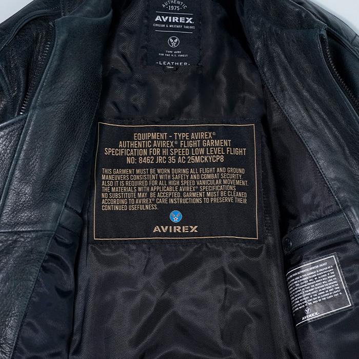 アヴィレックス A-2フライトジャケット AVIREX VINTAGE FLIGHT A2 JACKET 44AVF241O11-004 レザージャケット ブラック 黒 ラムスキン ラムレザー 羊皮 襟付きの画像