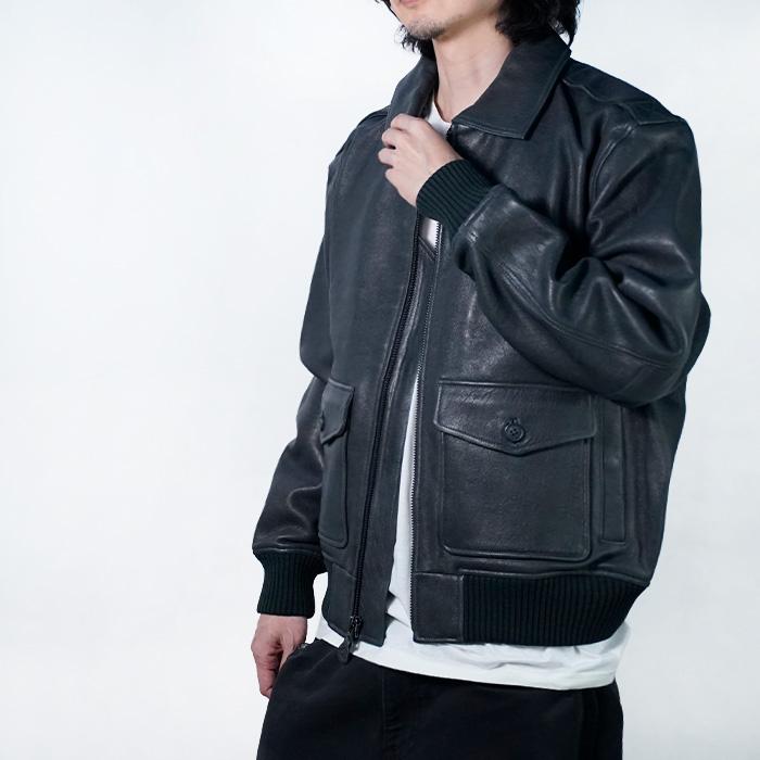 アヴィレックス A-2フライトジャケット AVIREX VINTAGE FLIGHT A2 JACKET 44AVF241O11-004 レザージャケット ブラック 黒 ラムスキン ラムレザー 羊皮 襟付きの画像