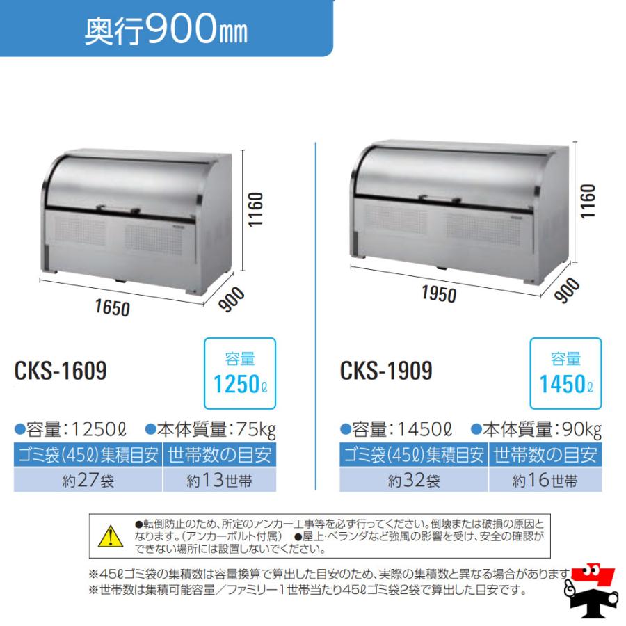 クリーンストッカー CKS-1609 型 奥行 900 1台 ダイケン 高さ 1160mm 容量1250L 組立式 ステンレス ゴミ 収集 屋外 ゴミ 箱 約13世帯_4