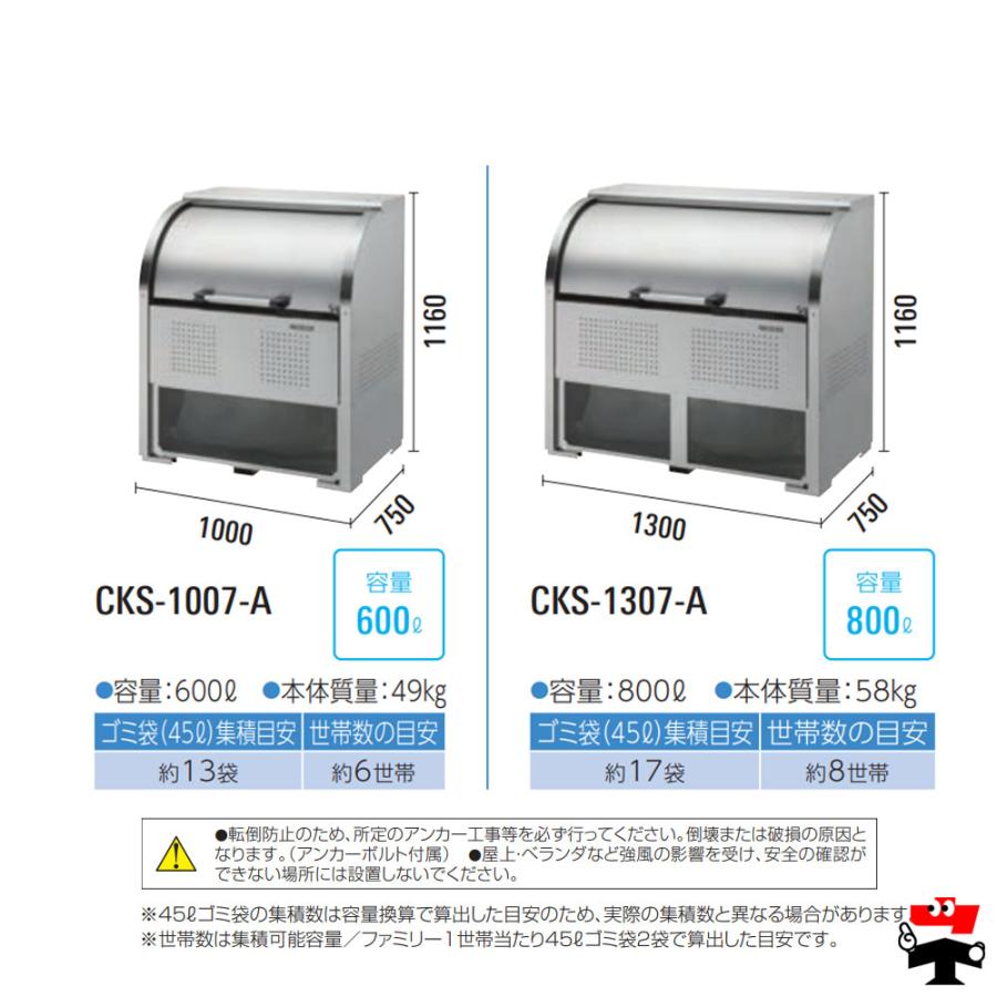 クリーンストッカー CKS-1007-A 型 奥行 750 1台 ダイケン 高さ 1160mm 容積600L 組立式 ステンレス ゴミ 収集 屋外 ゴミ 箱 約6世帯の画像