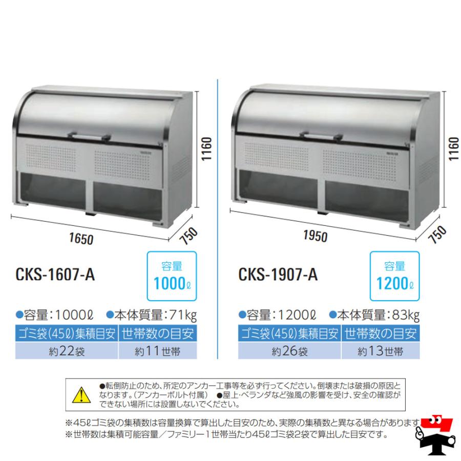 クリーンストッカー CKS-1907-A 型 奥行 750 1台 ダイケン 高さ 1160mm 容積1200L 組立式 ステンレス ゴミ 収集 屋外 ゴミ 箱 約13世帯の画像