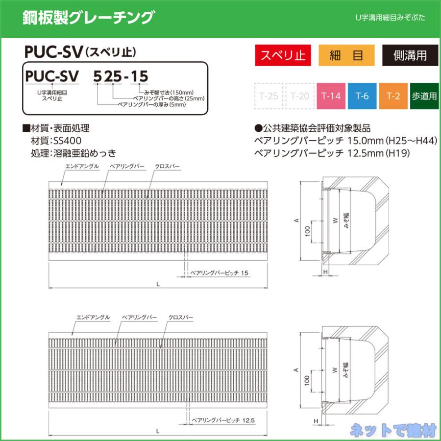 U字溝用細目みぞぶた PUC-SV 319-24 歩道用 1枚 ニムラ 溝幅240mm 鋼板 