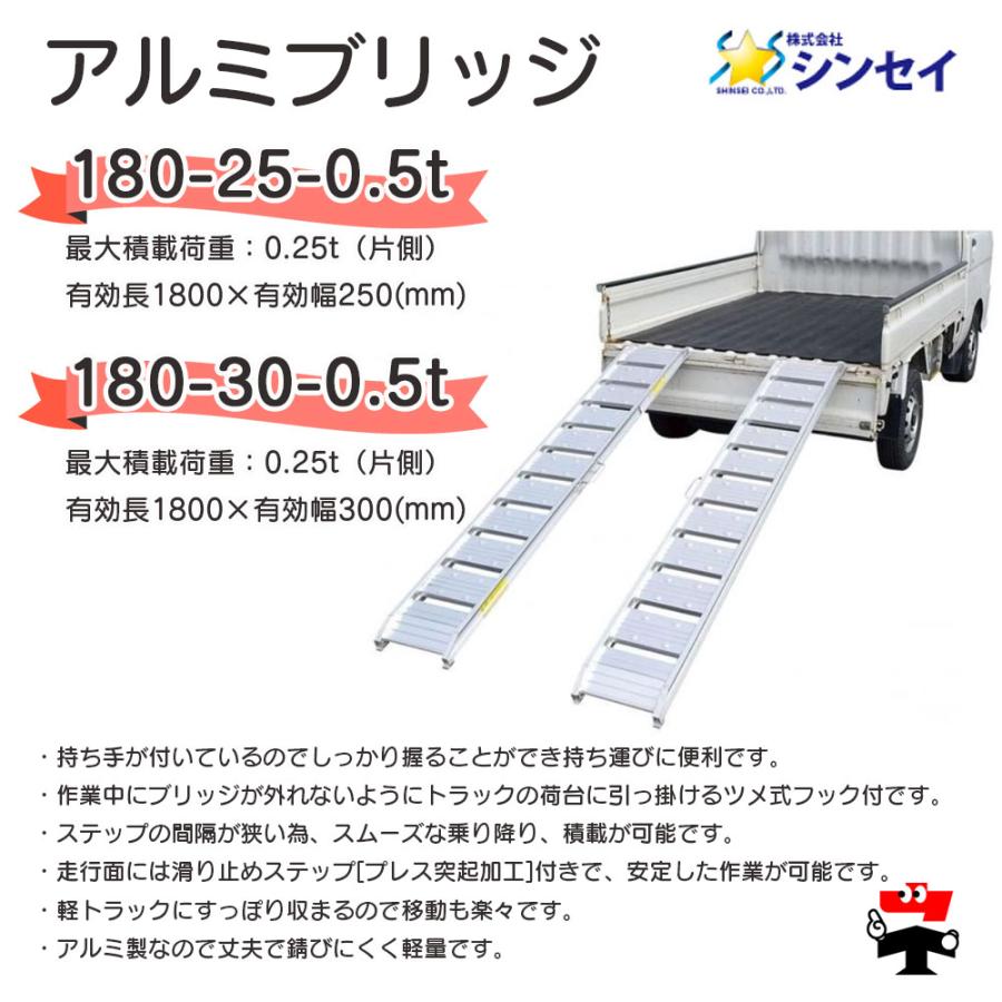 決まりました。アルミブリッジ 180-30-0.5t ２本セット ラダー 持ち手付 アルミブリッジ 180-30-0.5t 2本 セット シンセイ 個人宛配送不可