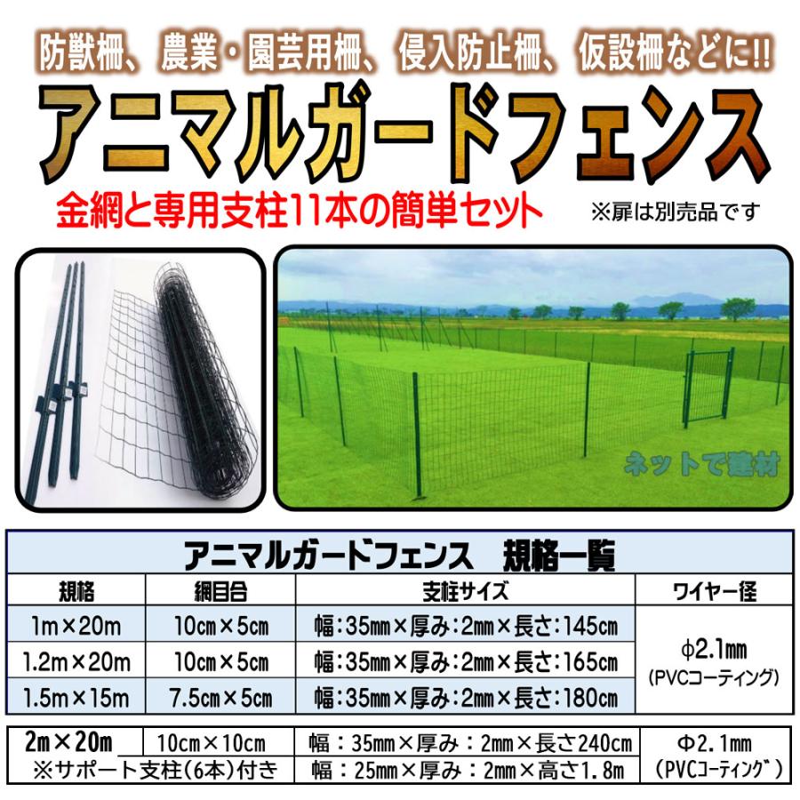 アニマルガードフェンス 2m×20m 支柱11本 セット シンセイ 金網と支柱