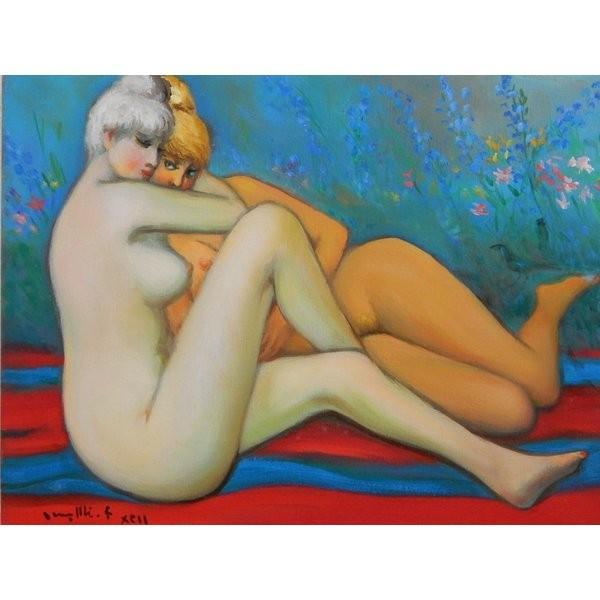 古沢岩美　「なかよし」　人物画　油彩　Ｆ６号　真作保証　エロチシズムをテーマに描き続けた画伯の傑作！　　　