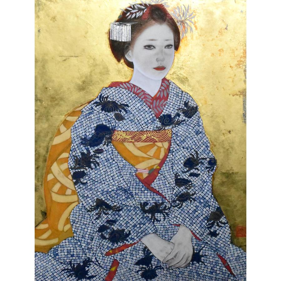 石本正「舞妓座像」日本画 紙本・彩色10号 真作保証 舞妓画