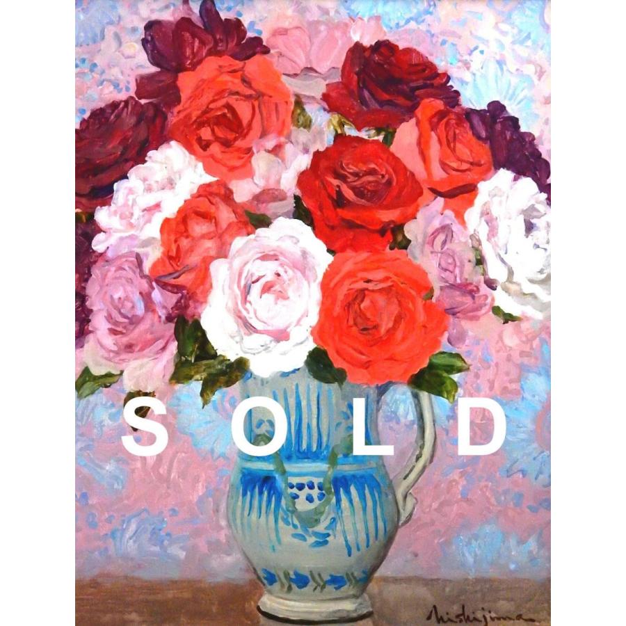 西嶋俊親　30号油絵「牡丹」 西嶋俊親 「薔薇」二紀会実力画家！ : Gallery一輪の薔薇 - 通販
