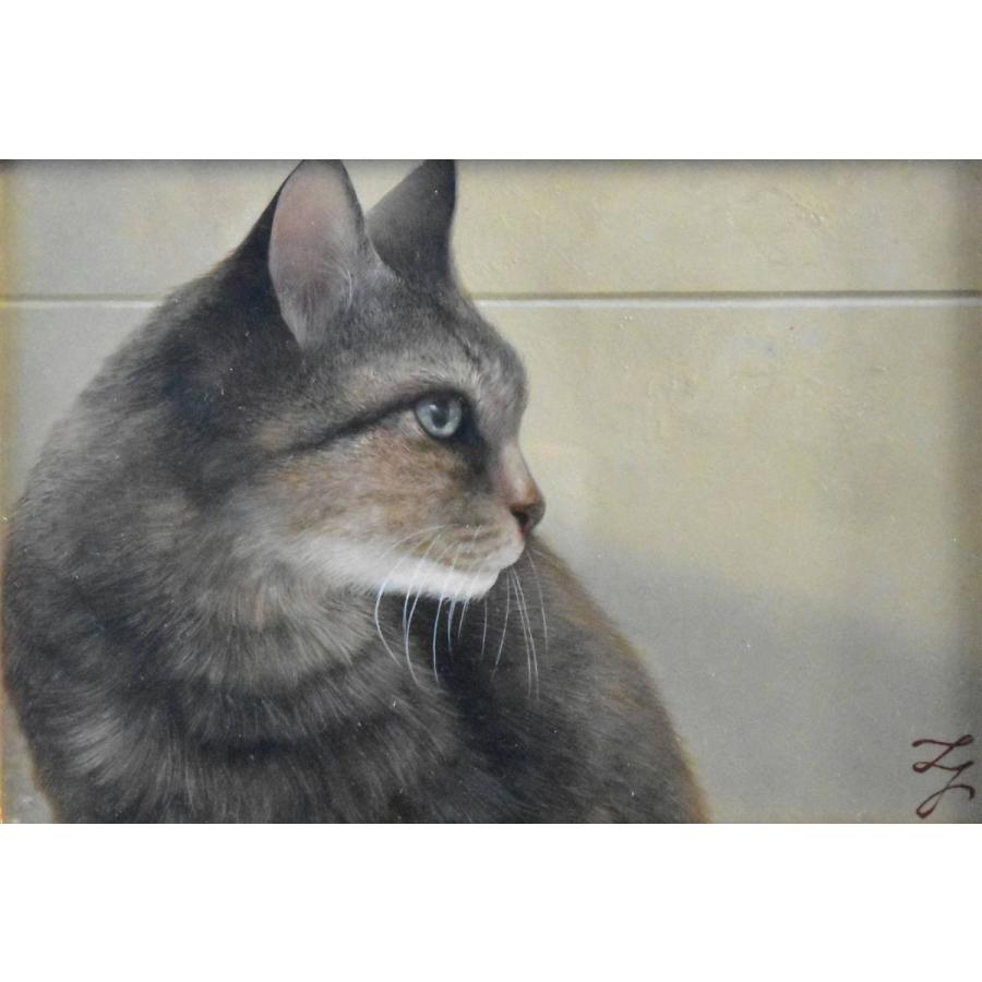 ★米村太一「視線」油彩ＳM号 真作保証　リアリズム期待の実力画家　猫画の最高傑作 米村太一 「視線」 動物画 油彩SM号 真作保証 リアリズム期待