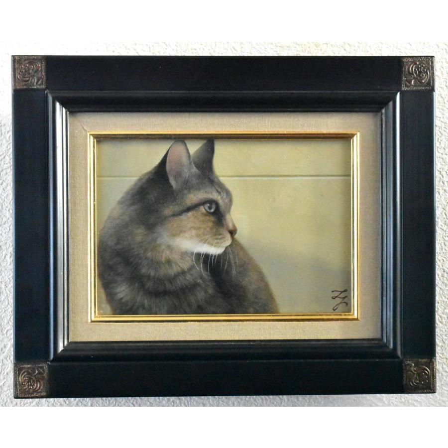 ★米村太一「視線」油彩ＳM号 真作保証　リアリズム期待の実力画家　猫画の最高傑作 米村太一 「視線」 動物画 油彩SM号 真作保証 リアリズム期待