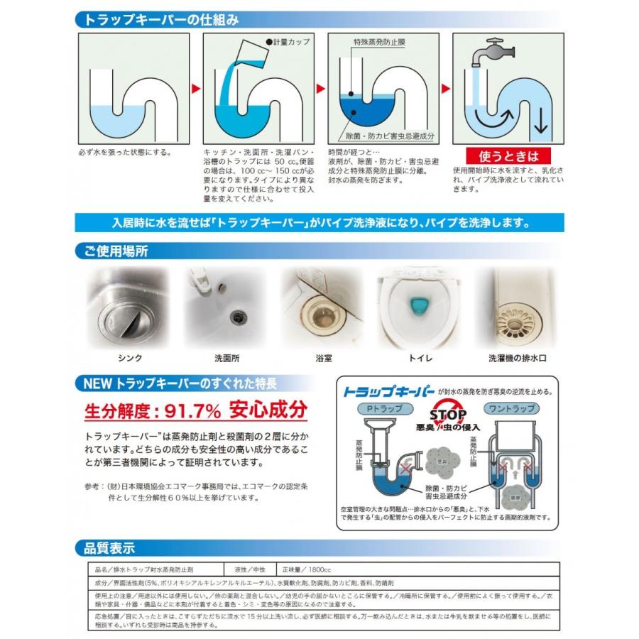 排水トラップ封水蒸発防止剤 トラップキーパー 賃貸物件の空室 別荘 長期不在住宅等に 排水口からの悪臭 害虫対策に Trapkeeper ｎｅｔ ｊｔｃ 通販 Yahoo ショッピング