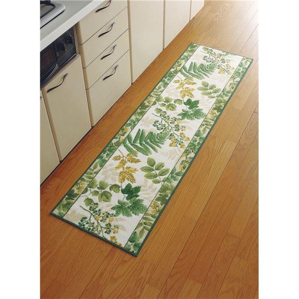 洗えるキッチンマット 〔ロング 50cm×240cm〕 南洋柄 日本製 グリーン(緑) 〔速乾 抗菌 防臭 吸水 滑り止め加工〕