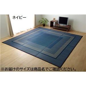 い草 花ござ ラグマット/絨毯 〔ネイビー 江戸間6畳 約261×352cm〕 日本製 抗菌 防臭 消臭 調湿 不織布 防傷 〔リビング〕
