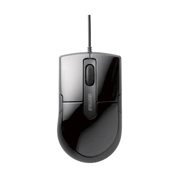 (まとめ) バッファロー 有線BlueLEDマウス 静音 3ボタン Mサイズ ブラック BSMBU26SMBK 1個 〔×10セット〕